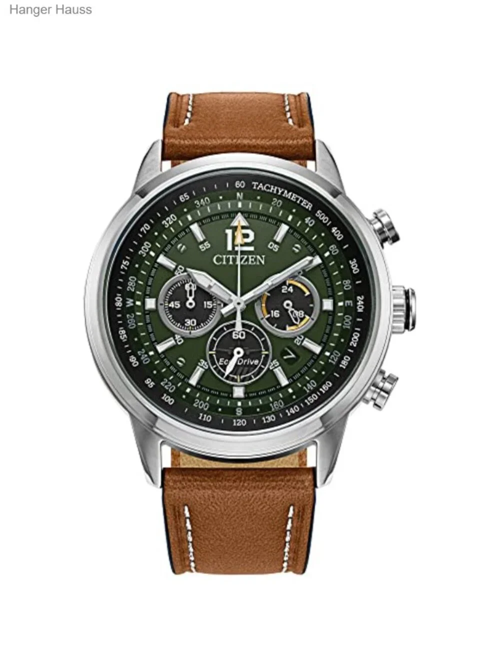 Men's Eco-Drive Chronograph Field Watch with Leather Strap and Stainless Steel